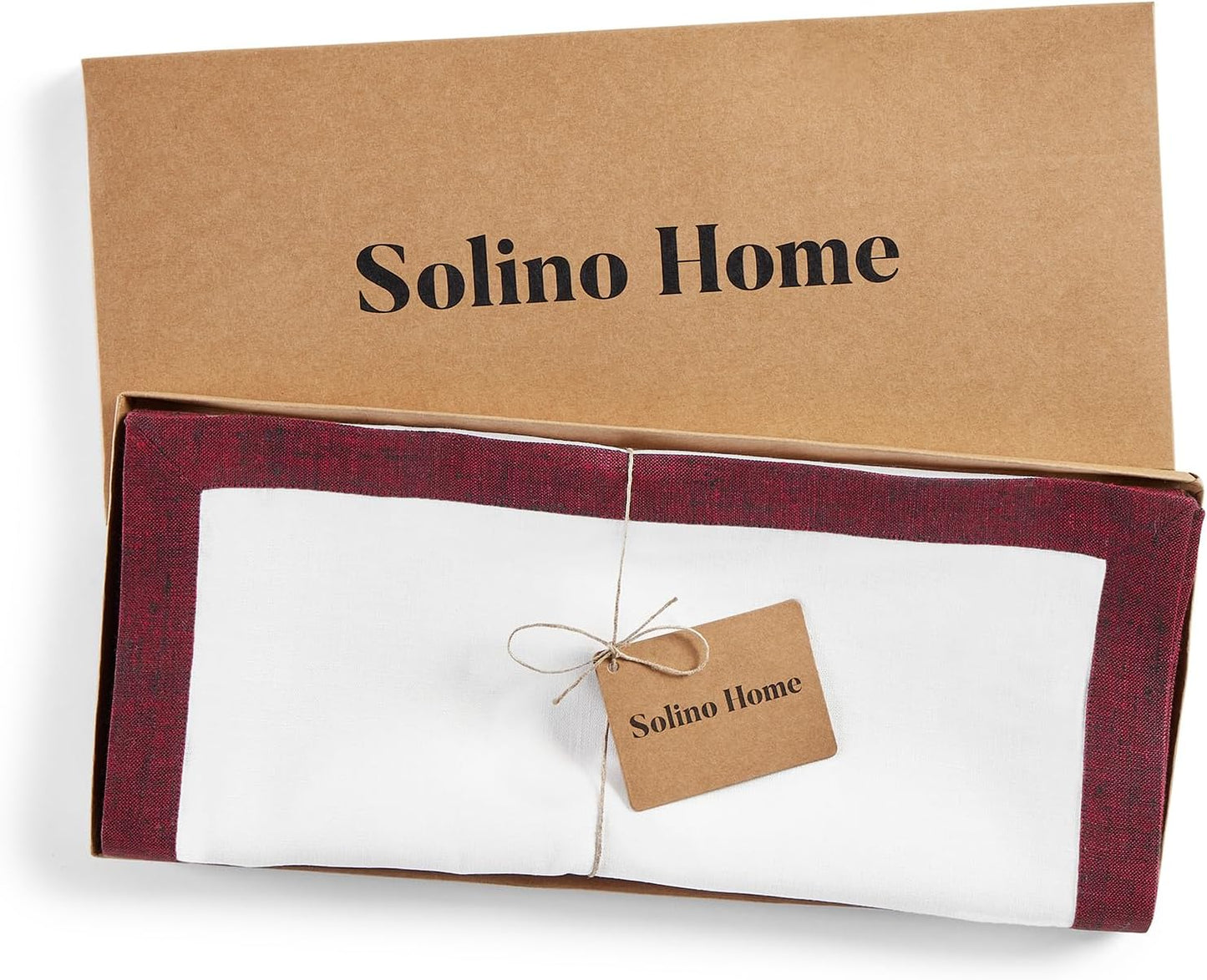 Solino Home Linen Table Runner 60 Inches - 100% Pure Linen Red Garnet and White Small Table Runner 14 x 60 Inch Ideal for Dresser and Coffee Tables - Fall, Thanksgiving, Christmas, Holiday - Classic