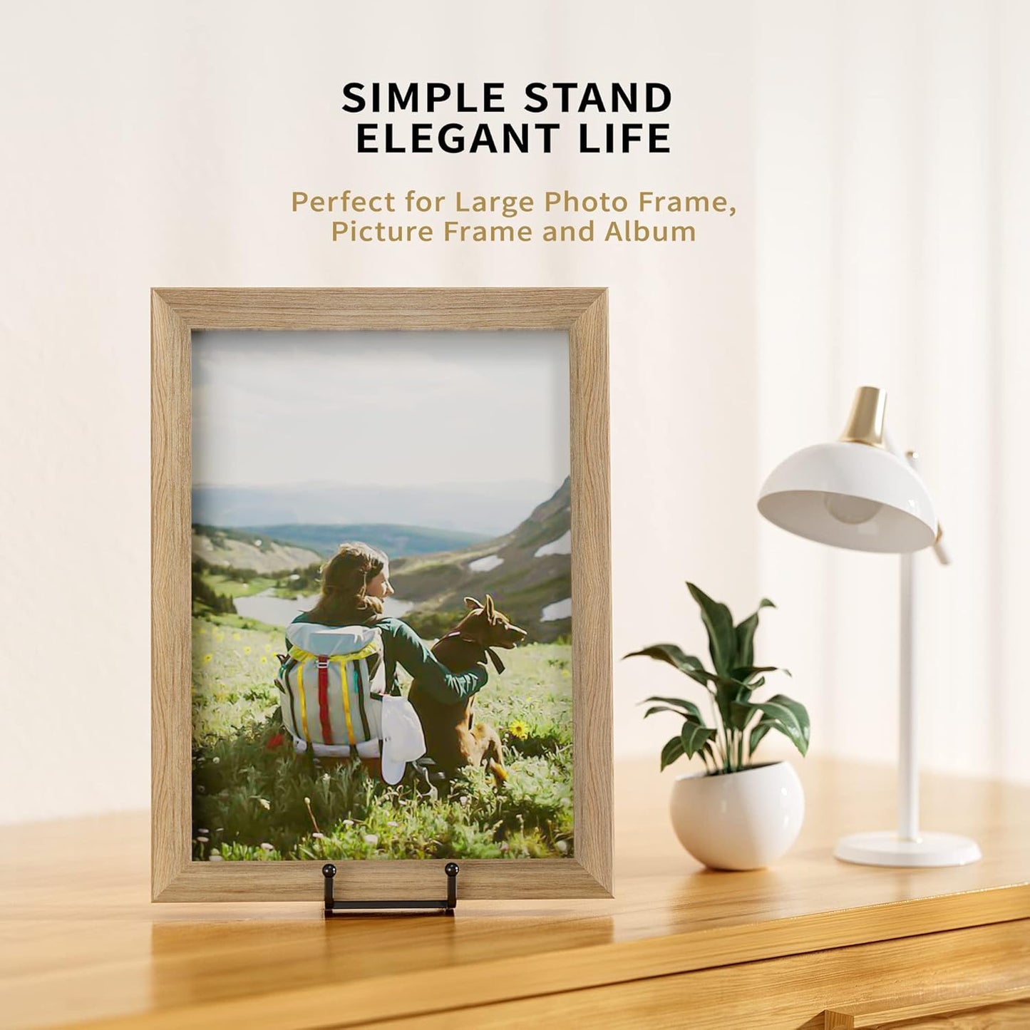 4 Pack 8 Inch Large Plate Stands for Display - Metal Square Wire Plate Holder Display Stand + Picture Stand for Book, Platter, Plaque, Photo Easel