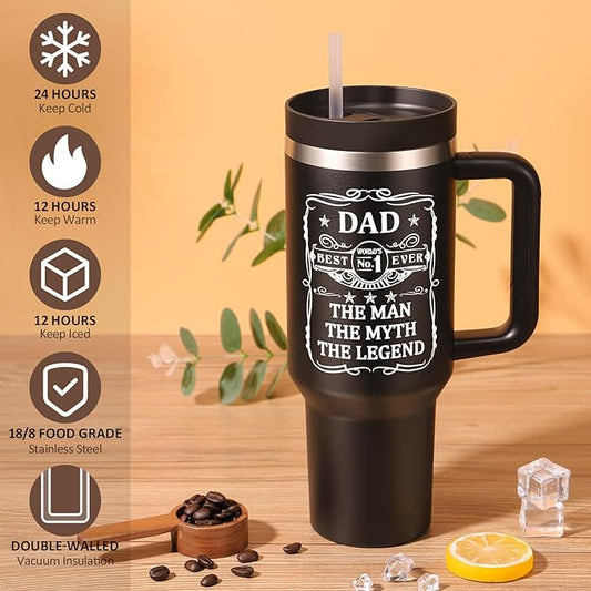 Dad Gifts, Christmas Gifts for Dad from Daughter Son, 40 OZ Tumbler with Handle Gift for Father, Men, Father in Law, Husband, Best Ever Cupholder Friendly Unique Birthday Gift Insulated Cup from Wife