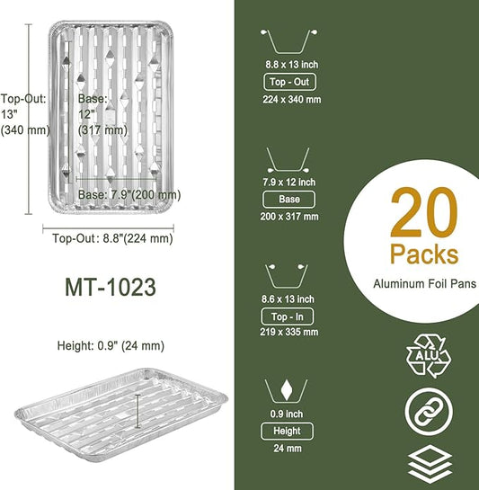 13" Food-Grade Aluminum Foil Disposable Grilling Trays of 20 pcs -13x8.6 Inches, Grill Basket with Holes Grilling Pans for Barbecue Foods