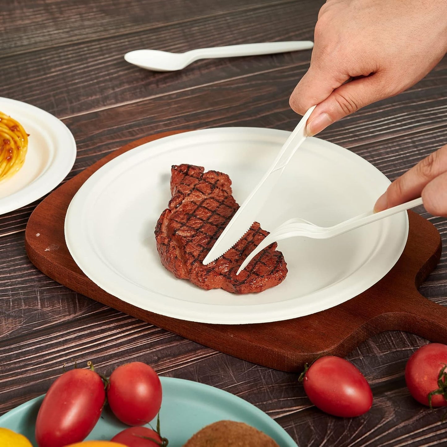 ECOLipak 350 Pcs Compostable Cutlery Set, 7 Inch Large Size Biodegradable Disposable Silverware Set 150 Forks 100 Spoons 100 Knives, Heavy Duty Bio based CPLA Utensils for Party, BBQ, Picnic