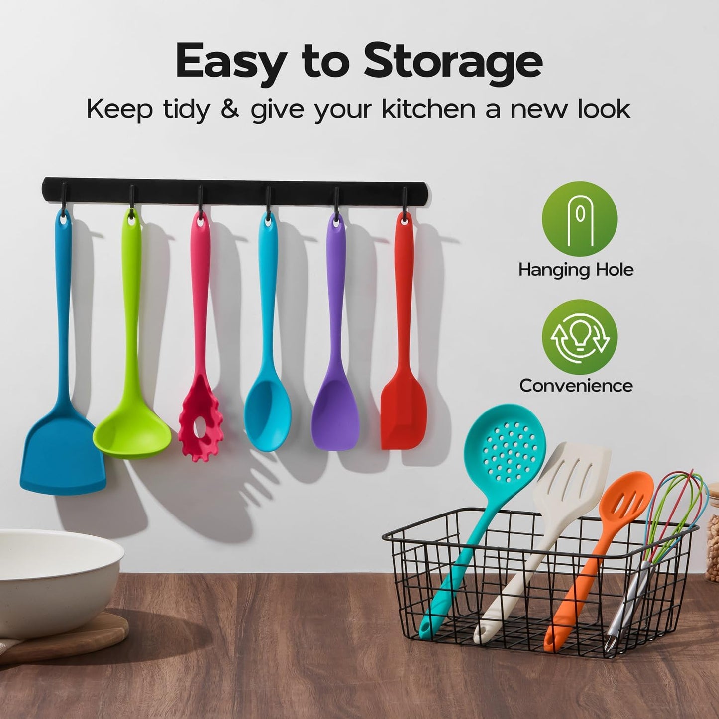 Onader Silicone Kitchen Utensils, Non Toxic Cooking Utensils Set for Nonstick Cookware, Kitchen Gadgets Tools Set of 10 - Colorful