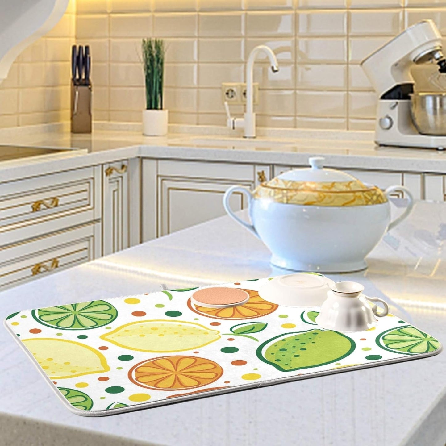Fruits Colorful Lemon Dish Drying Mats 18 x 24 Inch Super Absorbent Microfiber Dish Drainer Rack Mats Soft Heat Resistant Drying Protector Pad for Kitchen Counter Sinks Dining Table