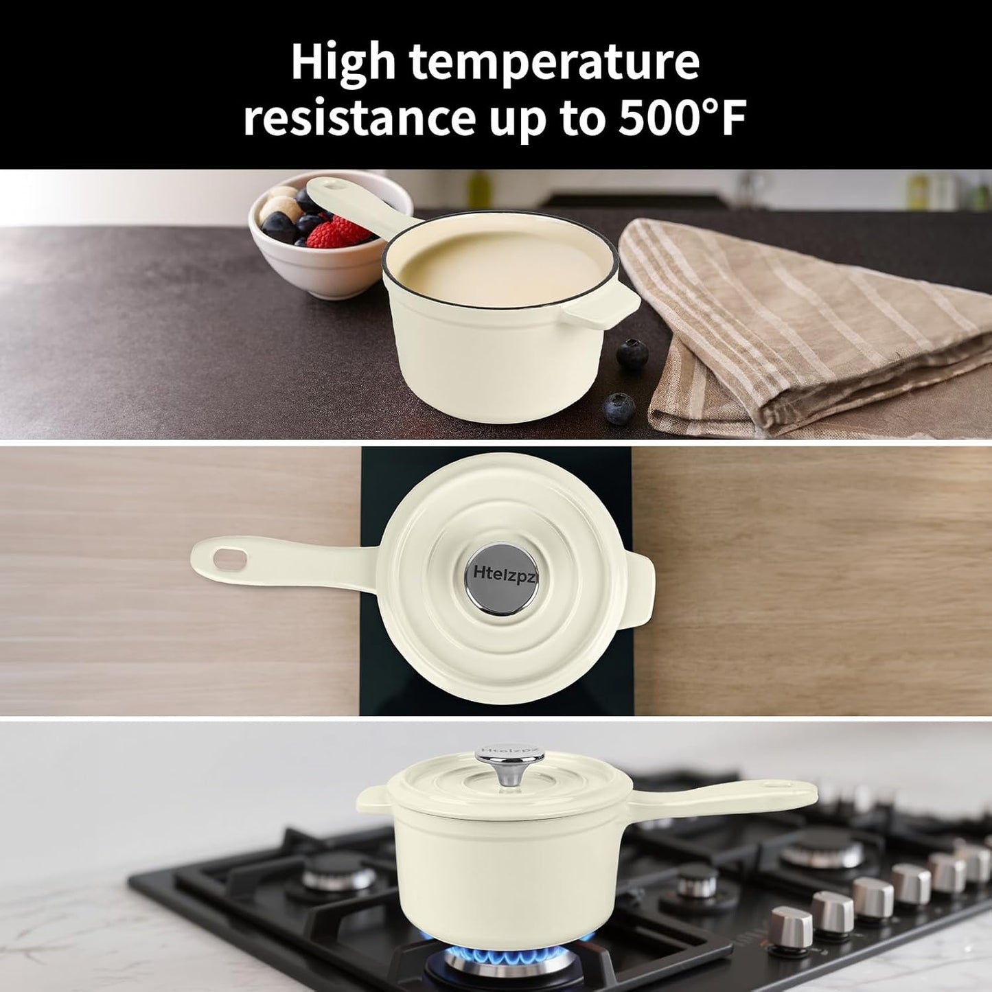 Enameled Cast Iron Sauce Pan with Lid, 1.7 Quart Saucepan with Lid, Small Dutch Oven Pot, Suitable for Small Portions of Soup, Sauces, Oatmeal, White