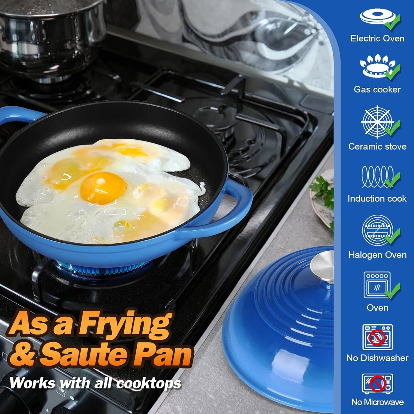 P&P CHEF Bread Dutch Oven for Sourdough, 5.5 Quart Enameled Cast Iron Dutch Oven Pot with Lid for Homemade Bread Baking, Easy to Clean & Even Heat, Blue