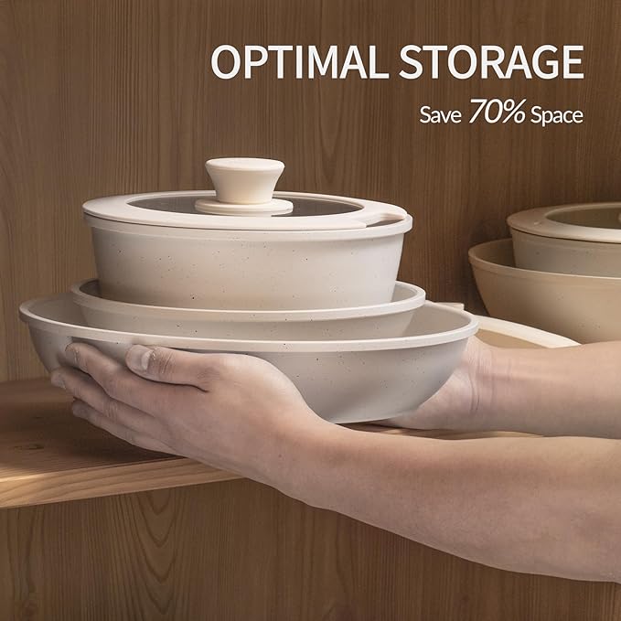 21PCS Pots and Pans Set Ceramic, Pots and Pans Set Non Stick, Removable Handle, Stackable, Nonstick Cookware Set, Non Stick for Cooking