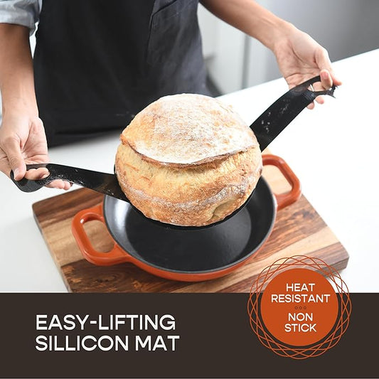 Enameled Cast Iron Dutch Oven for Sourdough Bread Baking | 6 Quart Pot with Lid | 10 Inch Ceramic Enamel Thick Coated Cookware Set with Non Stick Silicone Baking Mat for Cooking | 6 Qt |