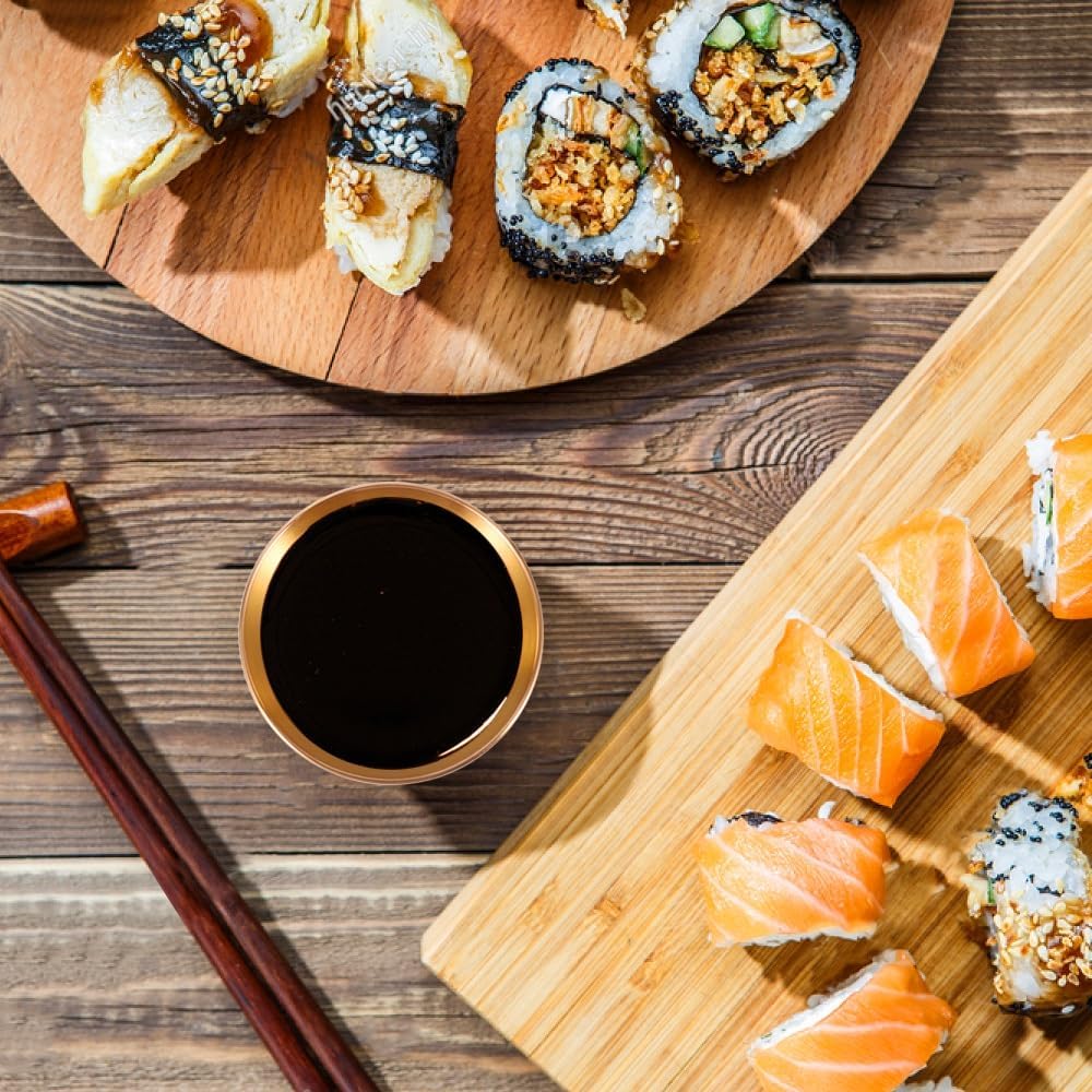 8 Pack 3.5inch Stainless Steel Sauce Dishes Mini Individual Saucers Bowl Round Seasoning Dishes Sushi Dipping Bowl Appetizer Plates, Champagne Gold