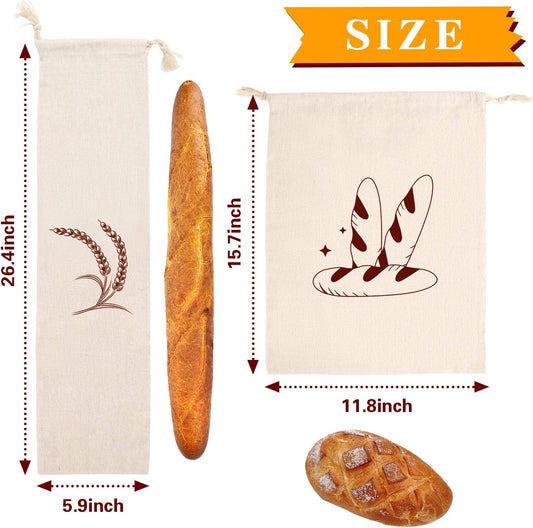 Augshy 4 Packs Linen Bread Bags for Homemade Bread, Unbleached, Reusable Bread Storage Bakery & Baguette