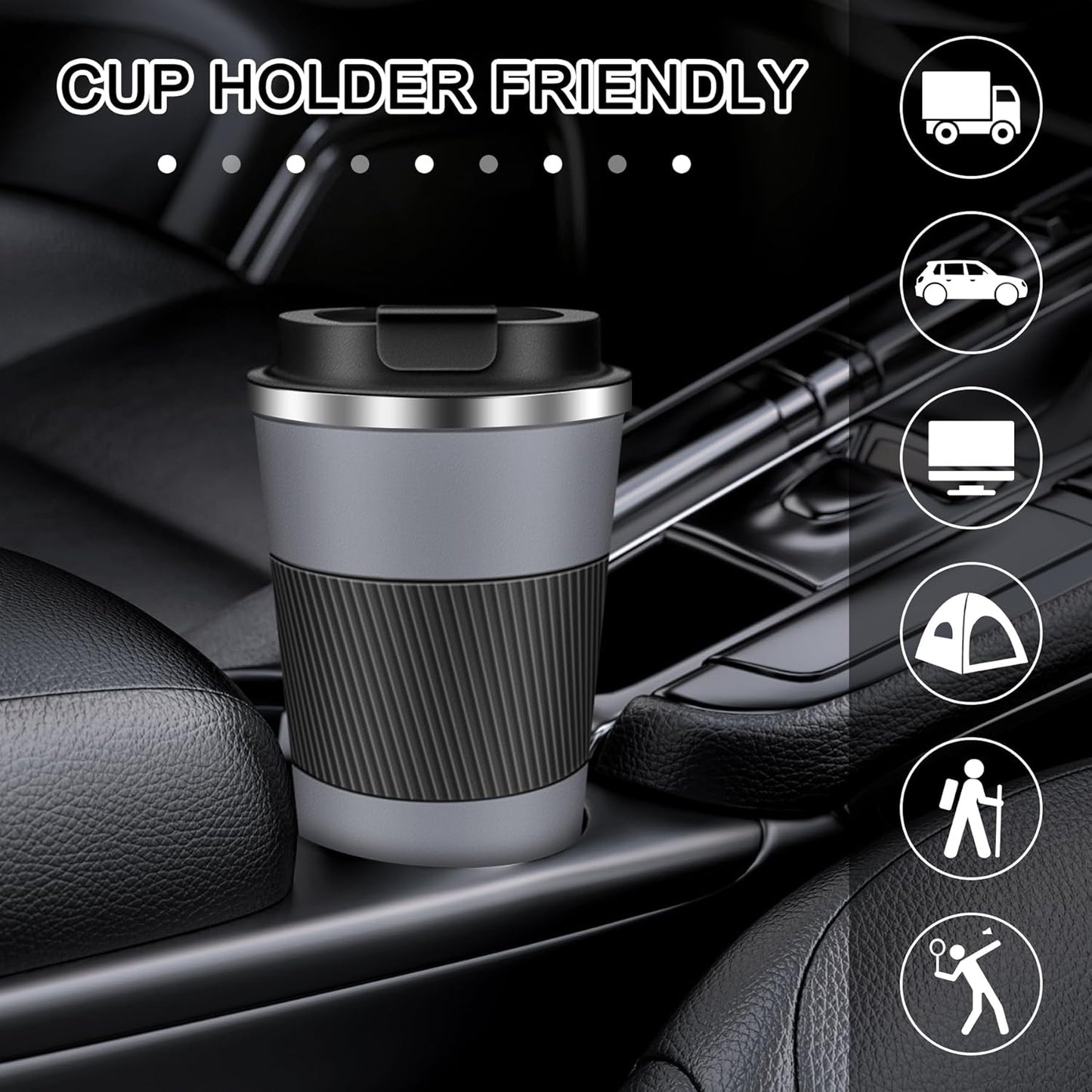Coffee Travel Mug 12oz Insulated Coffee Mug with Lid Portable Spill-Proof Coffee Travel Mug No Handle Reusable Stainless Steel Mug Keeps Cold and Hot Suitable for Car, Daily, Travel and Gifts