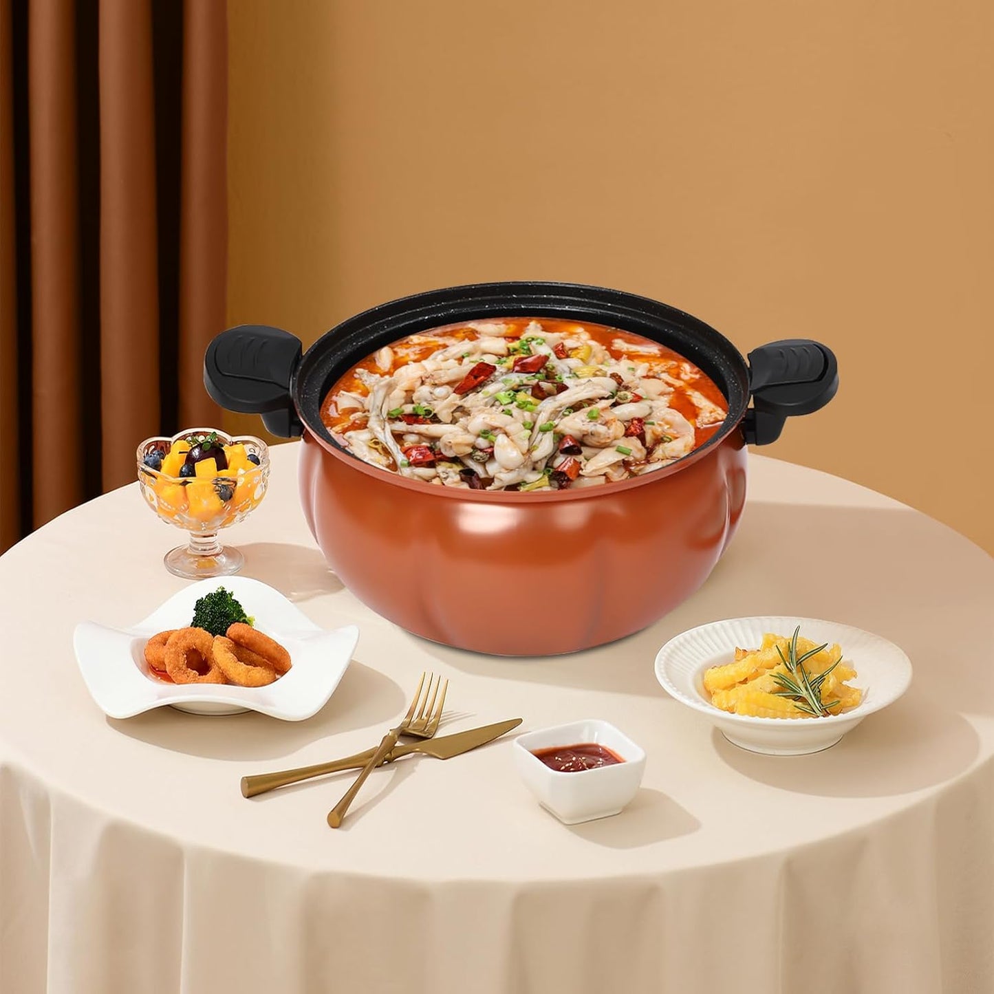 2.11gal Pumpkin Micro Pressure Cooker Non-stick Micro Pressure Cooking Pot with Clear Lid Stew/Soup Pot for Open Flames & Gas Stoves (Orange) Halloween Thanksgiving Decorative Pot Gift