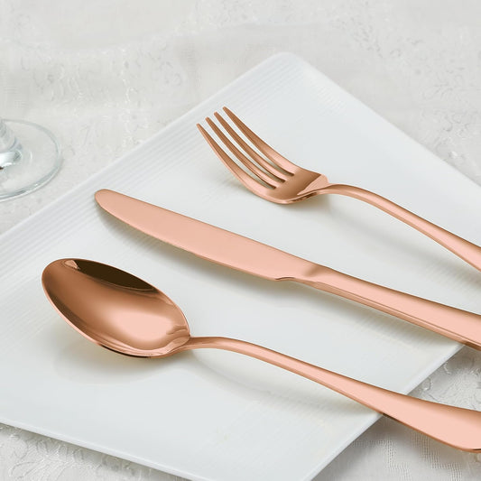Briout Rose Gold Silverware Set, 20 Piece Cutlery Set, Stainless Steel Flatware Set Service for 4 Include Spoons Forks Knives Tableware Utensil Set for Kitchen Home Restaurant, Shiny Rose Gold Polish