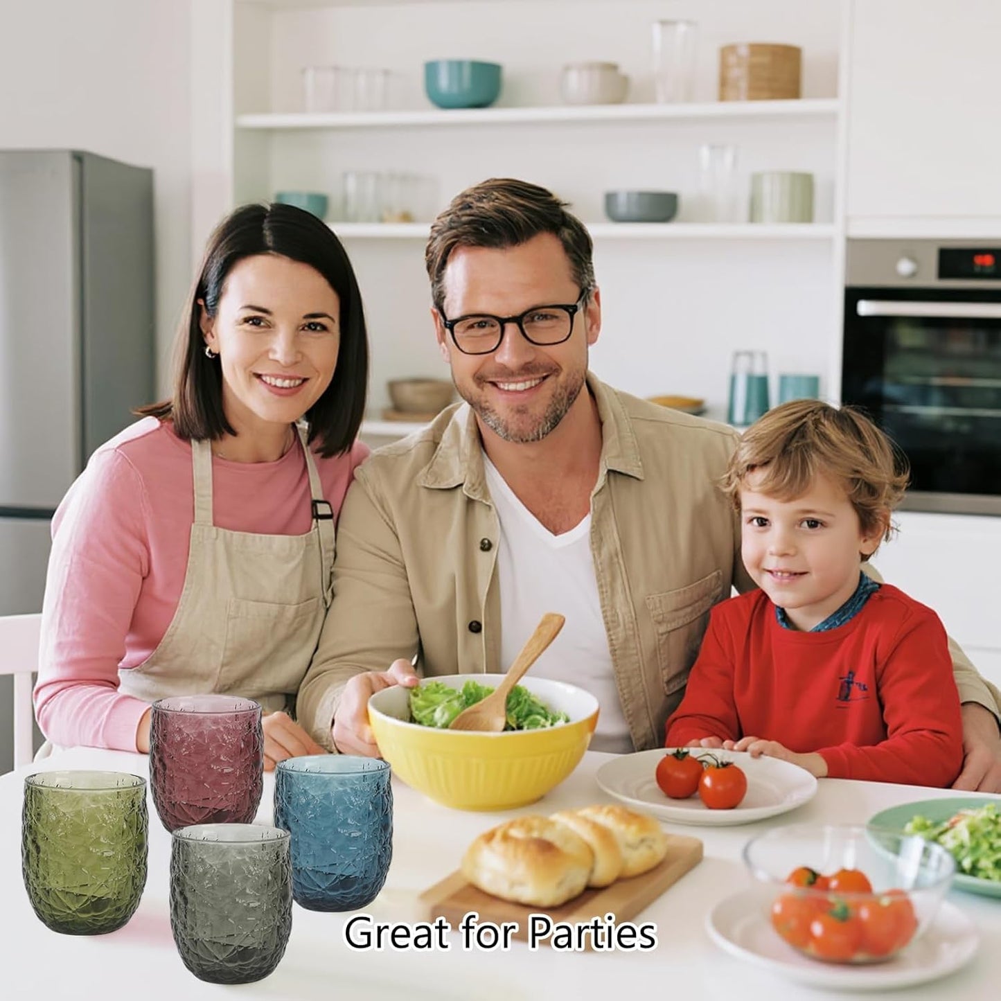 Colored Glasses Drinking Set of 6, 12oz Vintage Drinking Glasses, Drinking Glasses for Cocktail, Beer, Wine, Whiskey, Water & Juice Drinkware (Lce Cracks 6PCS)