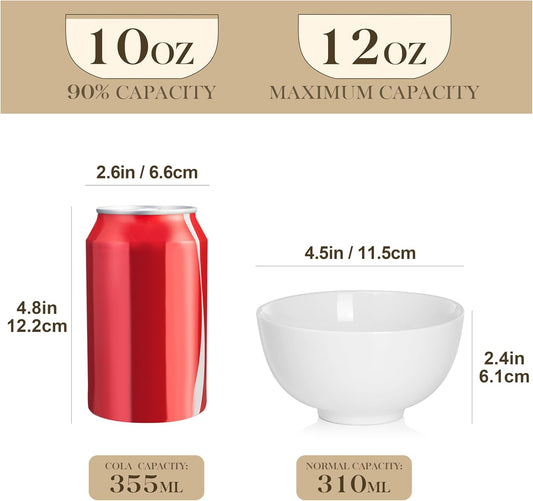 MALACASA Small White Bowls Set of 8, 10 Oz Ice Cream Bowls - Little Ceramic Bowls for Bouillon,Side Dishes, Dessert, Oatmeal, Fruit, Portion Control - Dishwasher & Microwave Safe.