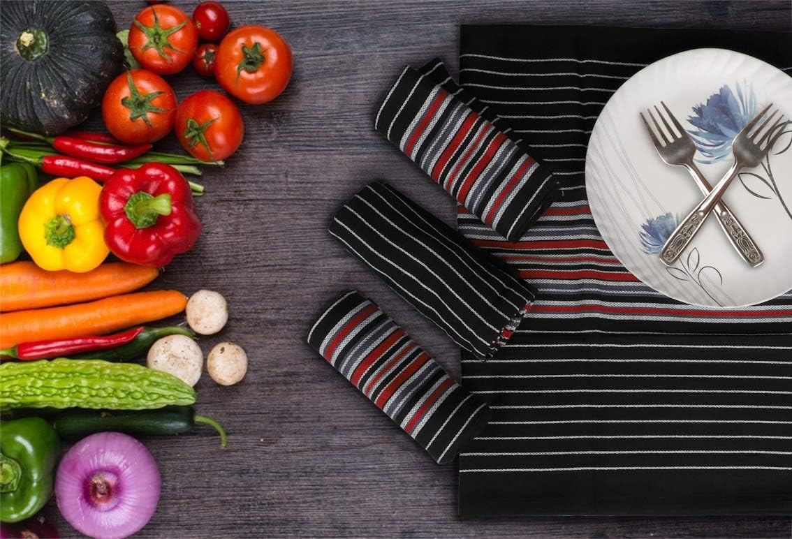 Urban Villa Kitchen Towels Waffle Stripes Dish Towels for Kitchen Black Color Set of 6 Kitchen Towels Highly Absorbent Cotton Over Sized 20X30 in with Mitered Corners Kitchen Hand Tea Towels