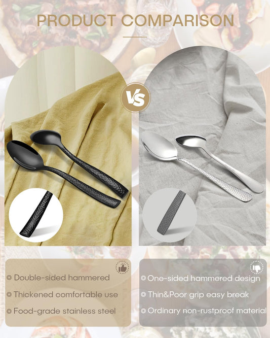 45-Piece Silverware Set with Serving Utensils, Ollex Durable Stainless Steel Black Hammered Flatware Set for 8 with Knives Forks Spoons Large Serving utensil Set for Home Restaurant, Dishwasher Safe