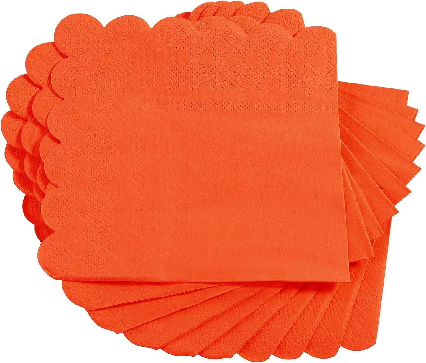 100 Pack Cocktail Napkin 2-Ply Scalloped Edged Dessert Napkins Folded 5 x 5 Inches Disposable Napkins for Dinner Wedding Birthday Party Bridal Anniversary Reception Event (Orange)