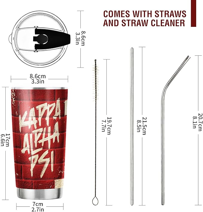 Kappa Alpha Psi Fraternity Paraphernalia - Official Vendor - 20 oz Stainless Steel Insulated Sublimation Tumbler - Blocks