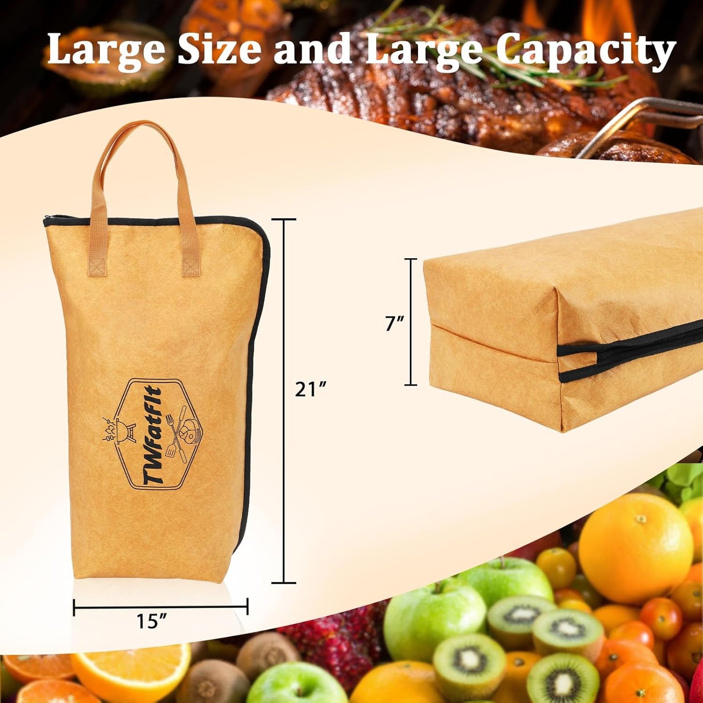 BBQ Blanket for Resting Meat & BBQ Meat Blanket|21-Inch Wide-Mouth Insulated Meat Resting Bag for Brisket, Pork Shoulder, Turkey & Beef, Leak-Proof, Easy-Clean, Foldable, Camping & Gift for Men