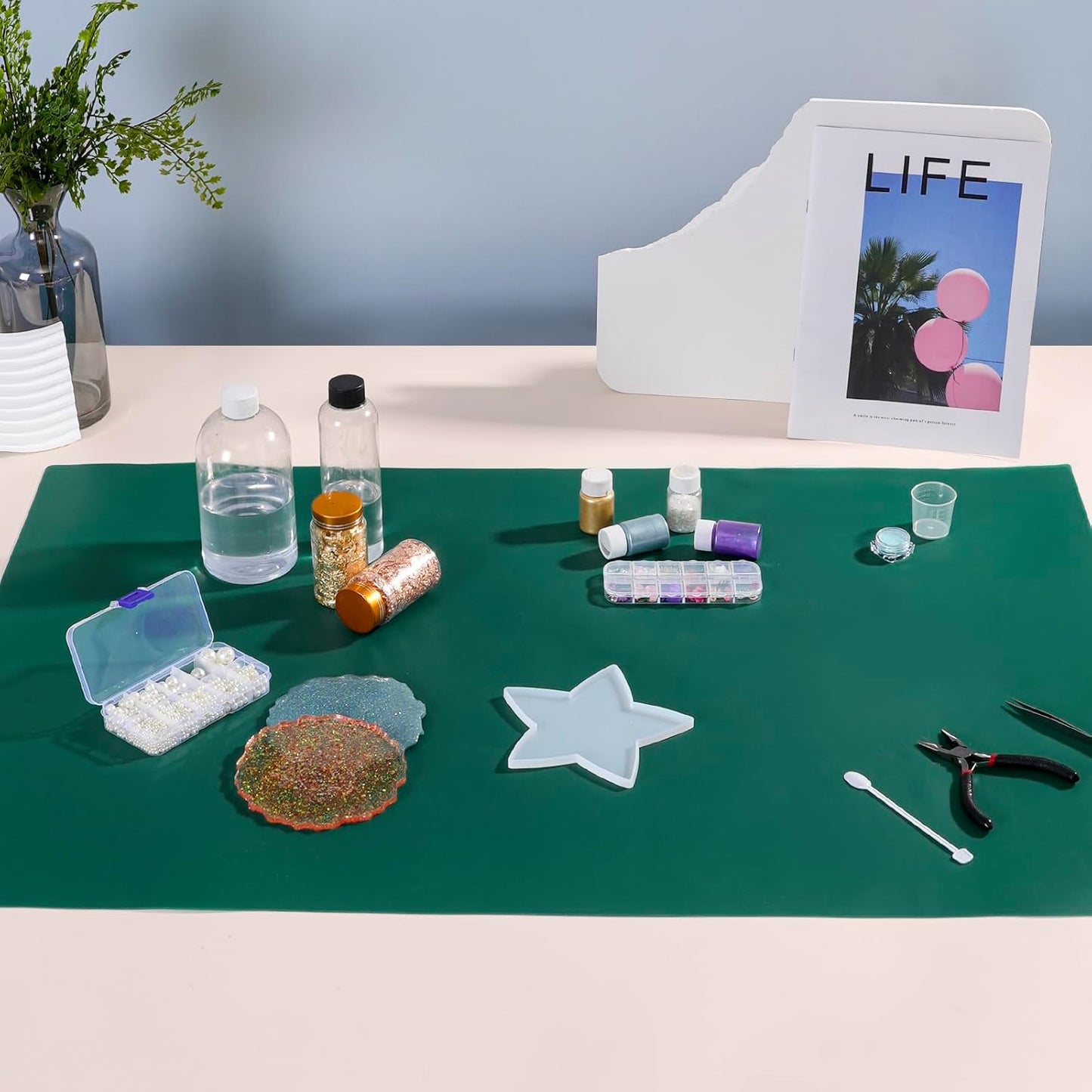 Extra Large Silicone Mat 36" x 24" Place Mats, Heat Resistant Mat for Kitchen Countertop Protector, Thick Placemats Washable Silicone Mats for Kitchen Counter Mat Dining Table Mat, Dark Green, SAPID