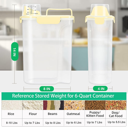 TBMax Airtight Rice Container 10 Lbs, Cereal Dispenser, Travel Pet Cat Dog Food Storage Container, Plastic Kitchen Pantry Food Storage Holder with Cup -Light Yellow