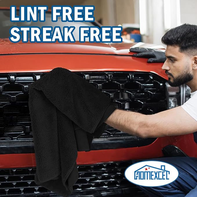 HOMEXCEL Professional Large Microfiber Car Drying Towels 4 Pack, Lint Free, Scratch Free, Highly Absorbent Drying Towel for Cars, SUVs, RVs, Trucks, and Boats,31" x 24 ", Black