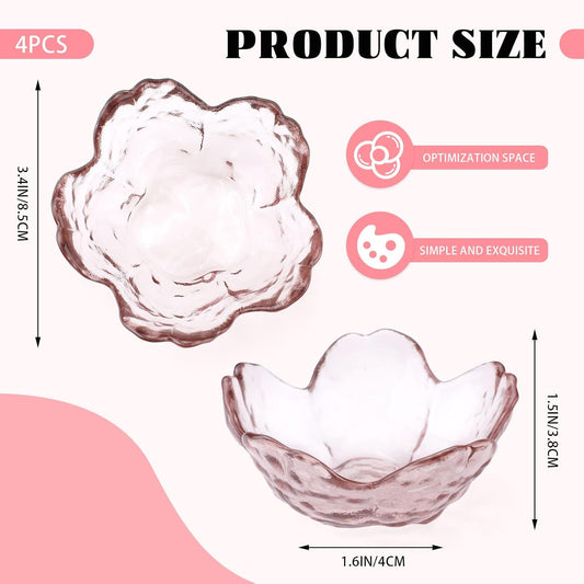 4 Pack Ring Dish Jewelry Tray, Small Glass Trinket Dish, Decorative Aesthetic Ring Holder Plate Bowl for Women Ring Earring Bracelet for Vanity Nightstand (Crystal Pink)