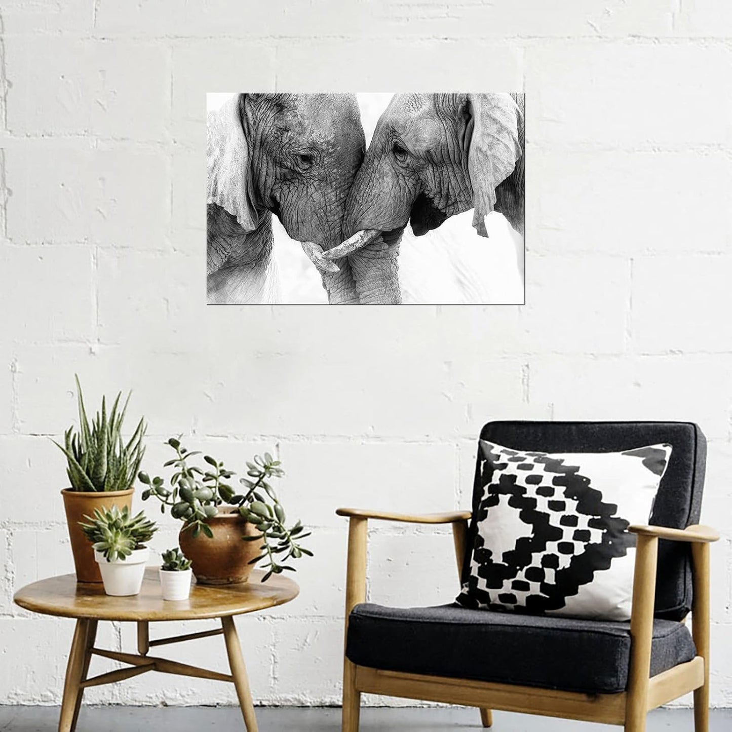DZL Art D73081 Black and White Elephants Entwine Wall Art Canvas Painting Ready to Hang for Living Room Bedroom Office Wall Decor Home Decoration