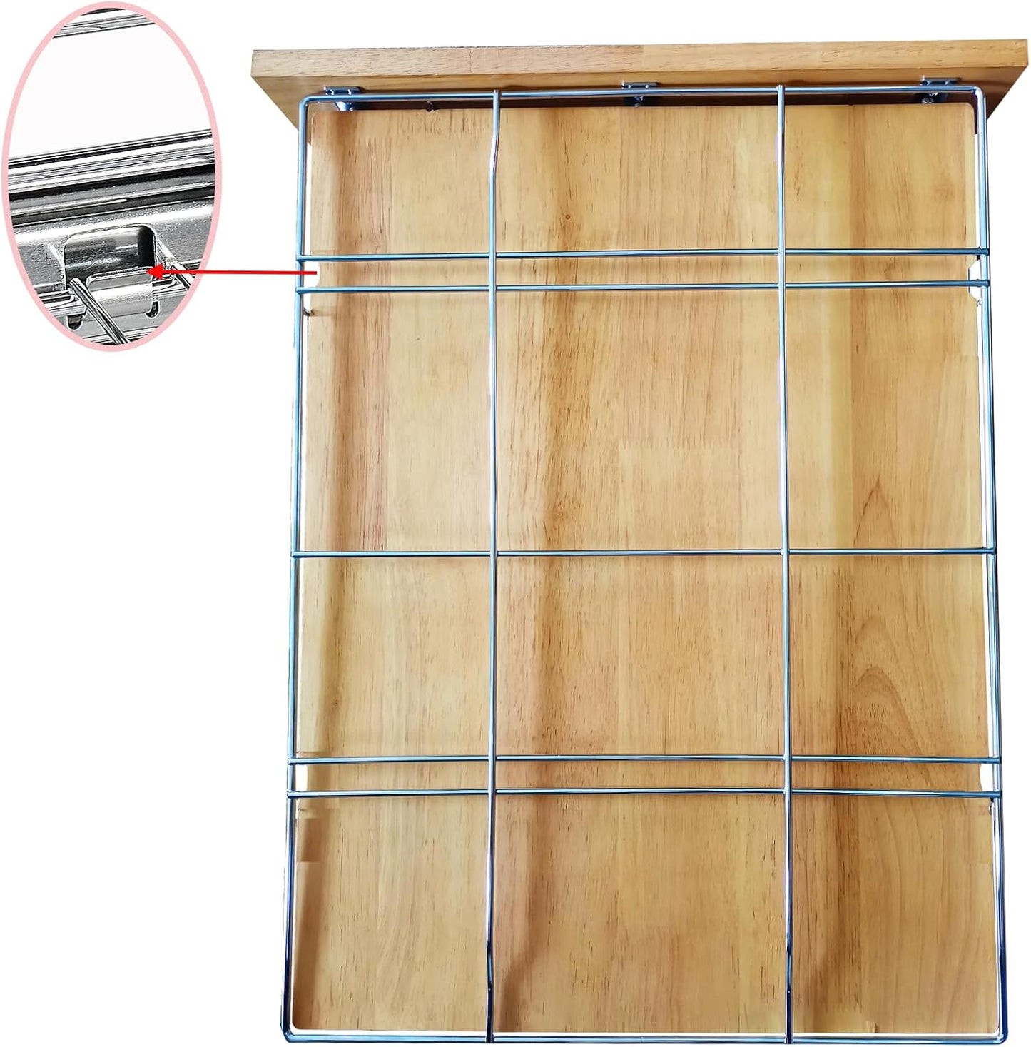 DINDON 2 Tier Pull Out Cabinet Organizer (17" W x 21" D) Slide Out Wood Shelf Double Tier Kitchen Wire Basket With Chrome Finish…