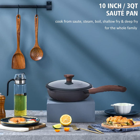 Vinchef Nonstick Deep Frying Pan Saute Pan with Lid, 10in/3Qt Skillet Pan, German 3C+ Ceramic Coating Technology, Aluminum Casting, Induction Compatible