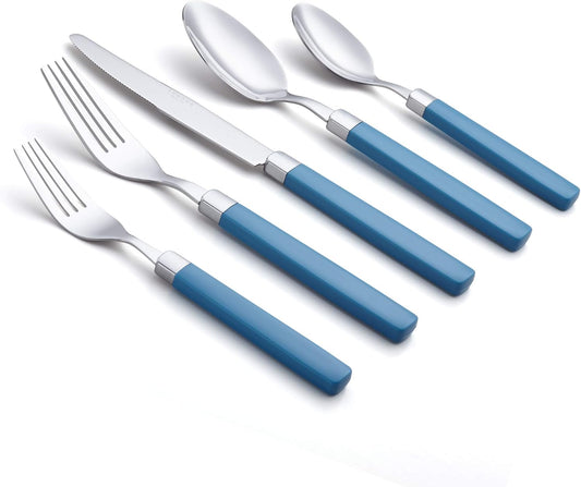 ANNOVA Silverware Set Stainless Steel Colorful Tableware Kitchen Flatware Set Utensils, Includes Dinner Knives, Forks, Spoons, Salad Forks & Dessert Spoons (Blue, 20 Pieces)