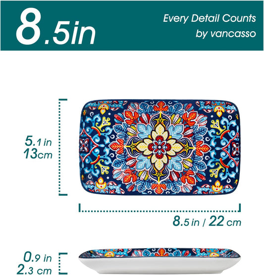 vancasso Simi 6-Piece Ceramic Salad Plates Set - 8.5 Inch, Rectangular Dessert Plates for Sushi, Appetizer, Cake - Microwave & Oven Safe, Porcelain Plates for Kitchen Decor