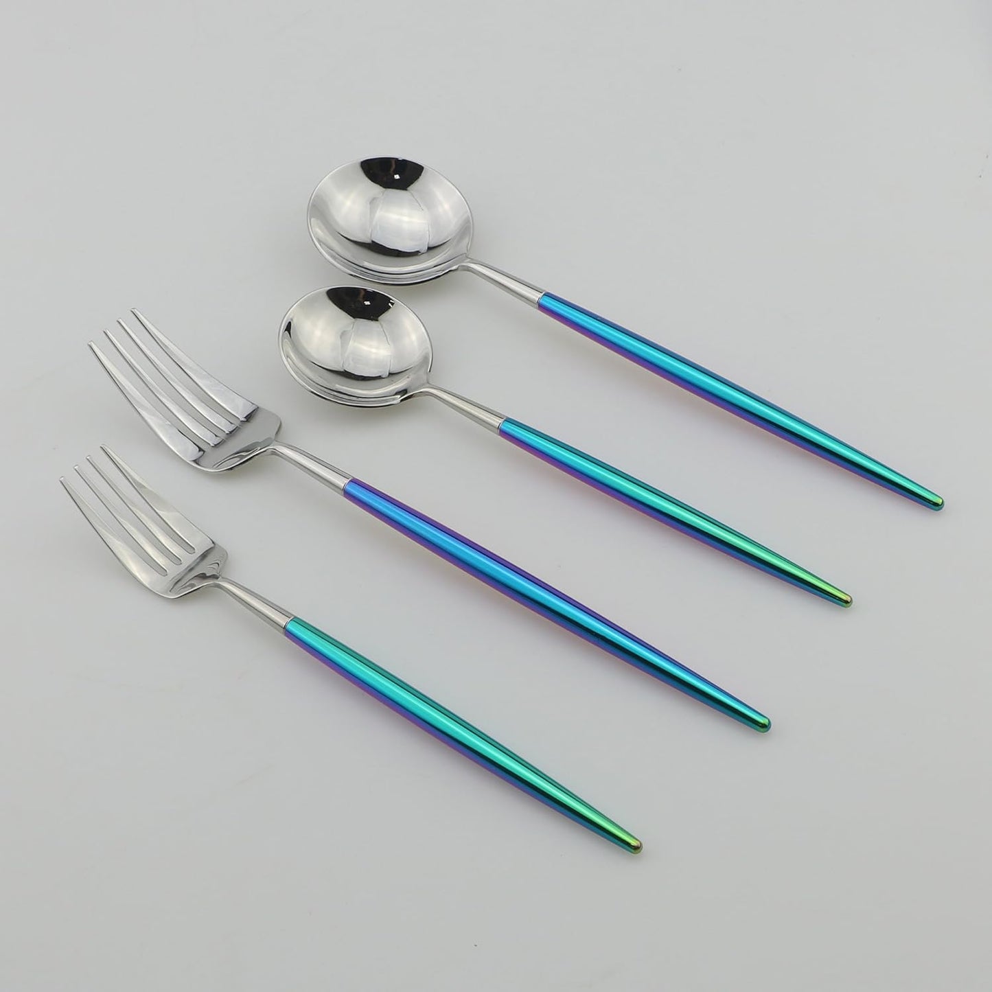 20-Piece Coloful Rainbow Handle Silver Flatware Set, Mirror 18/10 Stainless Steel, Service for 4