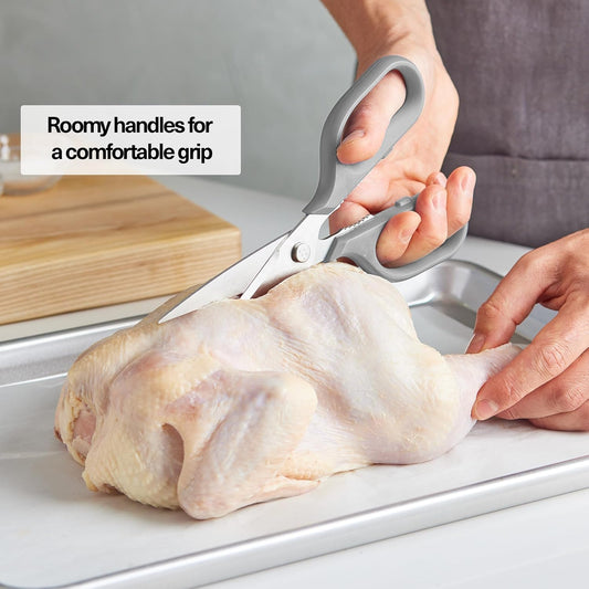 Misen Heavy Duty Kitchen Shears - Stainless Steel, Versatile and Easy Clean Scissors for Meat, Herbs and Veggies - Ambidextrous Comfort Handle - Professional Grade - Gray