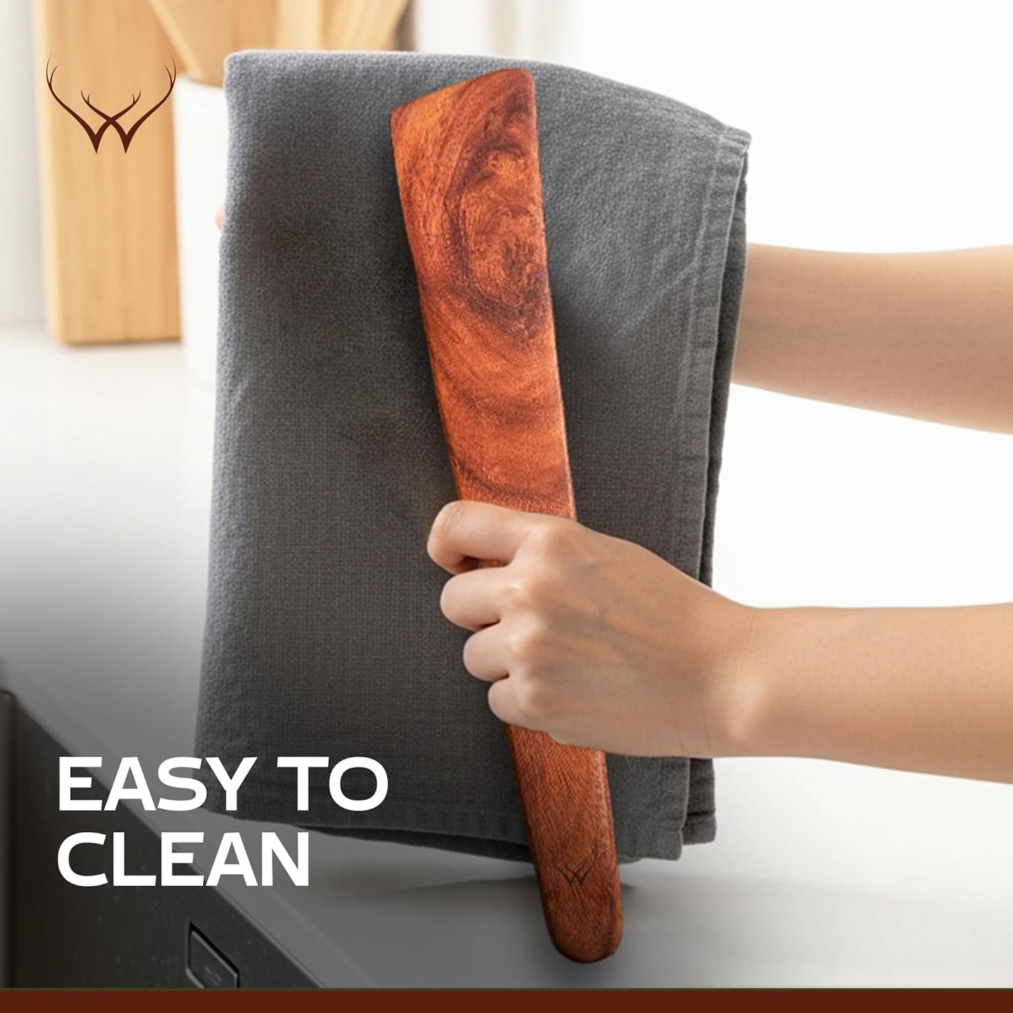 Wooden Spatulas for Cooking - 12 Inch Handmade Set of 2 Spatulas, Wood Turner, Teak Spatula, Turner for Pancake, Flat Egg - Spurtles Kitchen Tools Wooden & Flat wooden spoon (2PC Spatula)