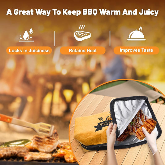 BBQ Blanket for Resting Meat, Reusable Smoker Meat Resting Blanket with Grilling Guide, Wide Mouth Smoker Grilling Meat Insulated Resting Bag for Longer Lasting Flavor and Juiciness (BBQ Blanket 21")
