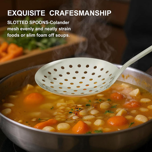 3-Piece Cooking Utensils Set Stainless Steel Large Serving Spoons Set Slotted Spoon Spatula Turner Skimmer Commercial and Residential Use Dishwasher Safe