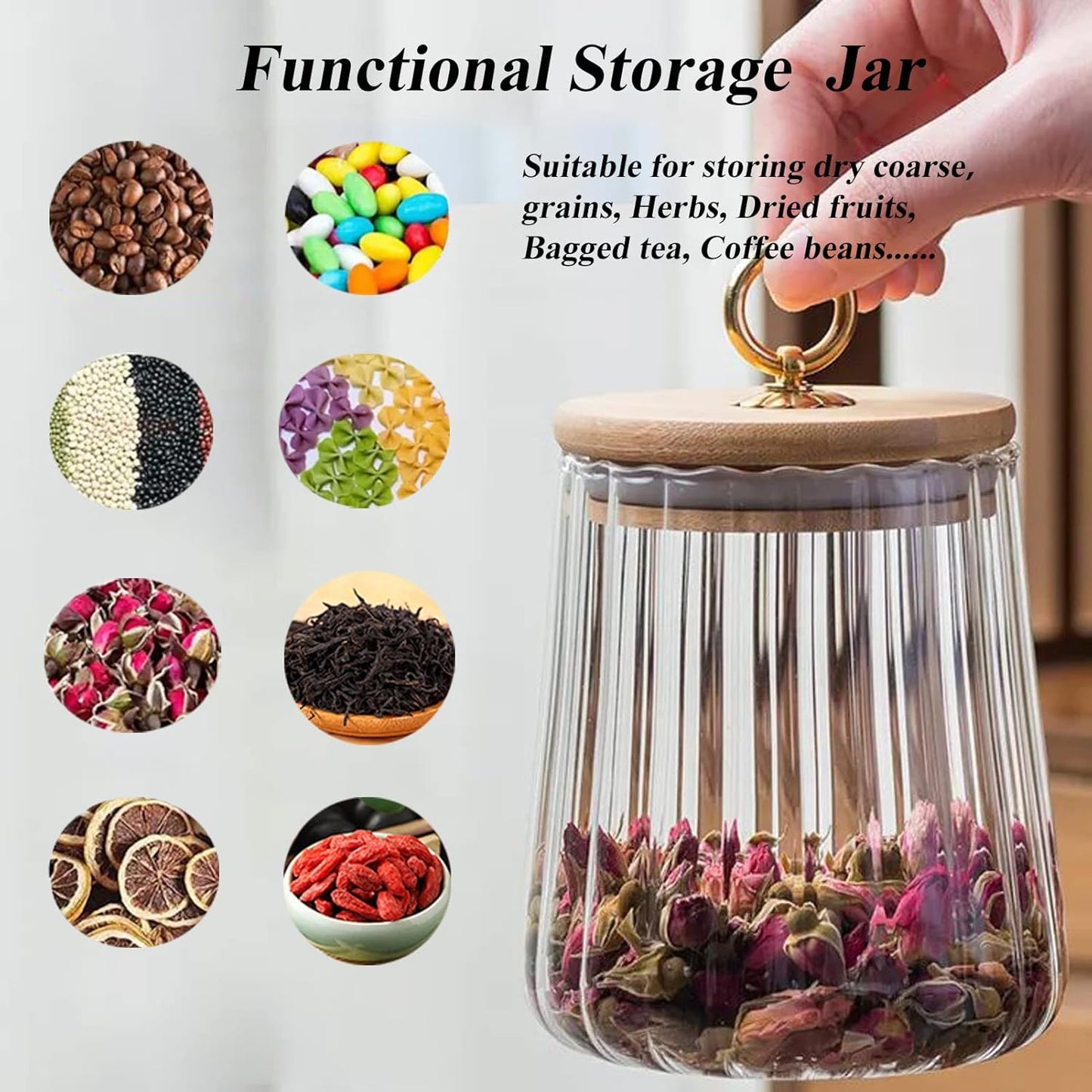 Viovian Glass Storage Jar with Lid and Spoon 22 FL OZ Clear Candy Glass Canister Cute Decorative Jars for Food Sugar Coffee Beans Tea 650ml