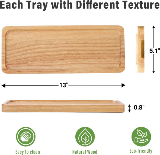 Rectangular Wooden Serving Tray, 13" x 5" with Side Handles, Natural Solid Wood Platter for Bread, Fruits, Snacks & Dessert, Modern Rustic Easy-to-Carry Tray for Home & Kitchen Use
