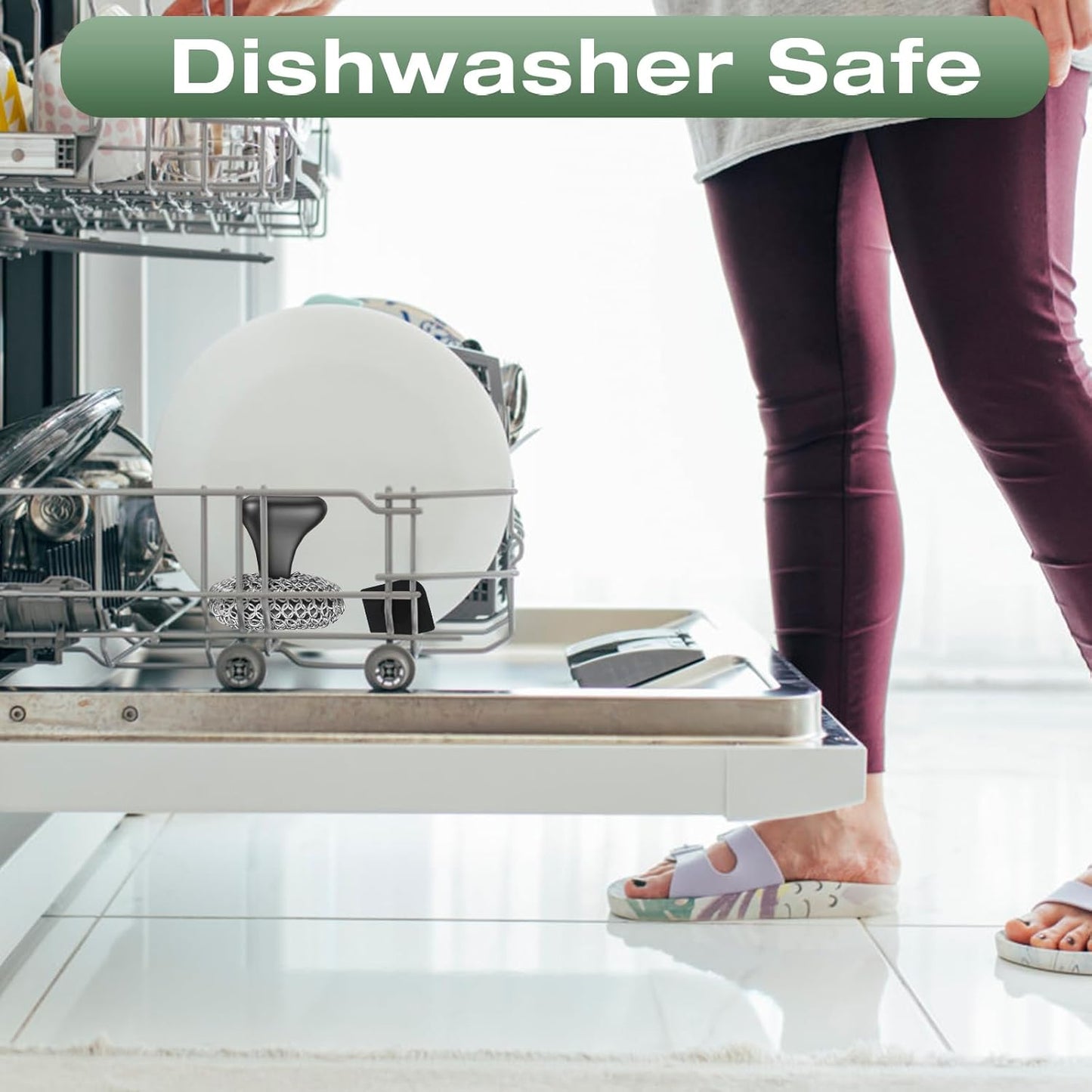 Cast Iron Scrubber | Dish Scrub Brush | 316 Cast Iron Cleaner Chainmail Scrubber for Pan Skillet Cleaner - Dish Scouring Pad Dishwasher Safe Cleaning Kit, Black 03