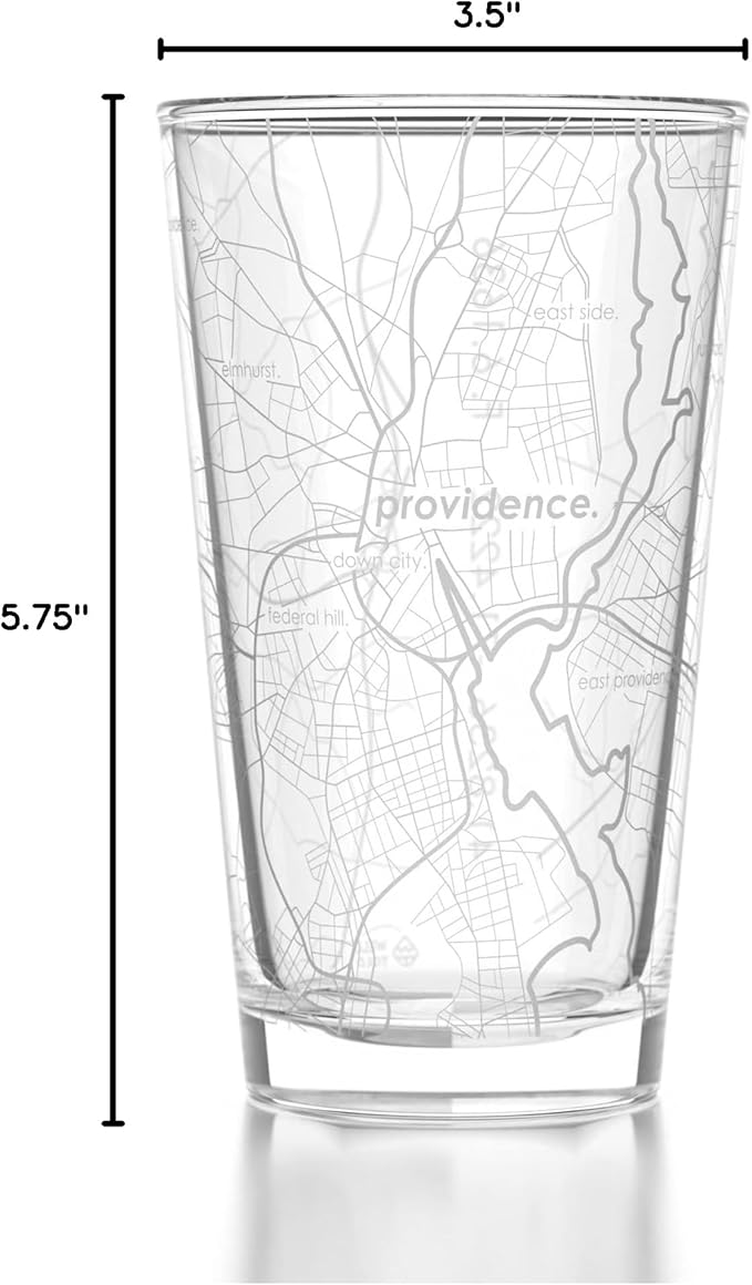 Well Told Engraved Providence Rhode Island Map Pint Glass, Etched Beer Gift (16 oz, Clear) City Map Pint, Custom City Glassware, Gifts For Beer Lovers
