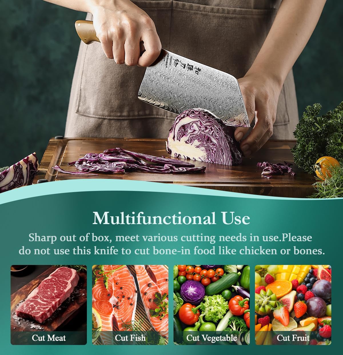 HEZHEN Damascus Meat Cleaver Knife, 7.5 Inches, 67 Layers Damascus Steel Vegetable Cleaver, Professional Butcher Knife for Meat Cutting, Ultra-sharp Blade with Linen Micarta Handle, Gift Packing