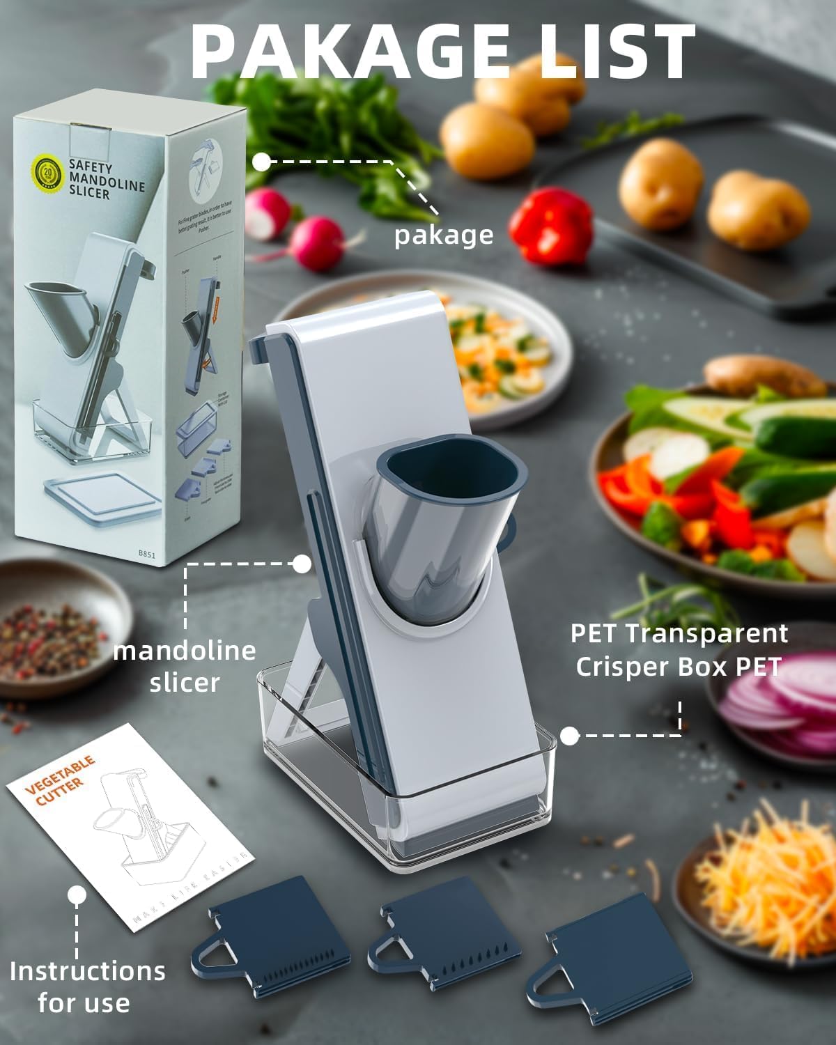 Blue Mandoline Slicer - Potato & Vegetable Food Slicer & Chopper, Easy to Clean, Detachable Kitchen Artifact