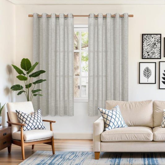 YoungsTex Light Grey Linen Curtains 63 Inches Long Bronze Grommet Light Filtering Window Drapes for Living Room Bedroom Office Lightweight, 60 x 63 Inch, 2 Panels