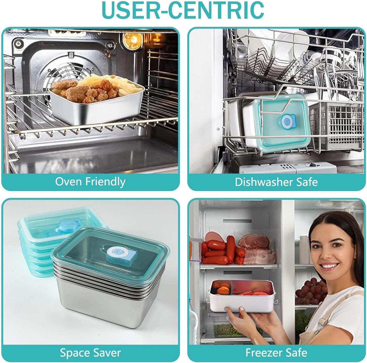 6 Pack 304 Stainless Steel Food Storage Containers Airtight Lids 22oz Fresh-keeping Container Metal Refrigerator Container for Lunch, Picnic Travel, Leftovers, Dishwasher & Freezer Safe