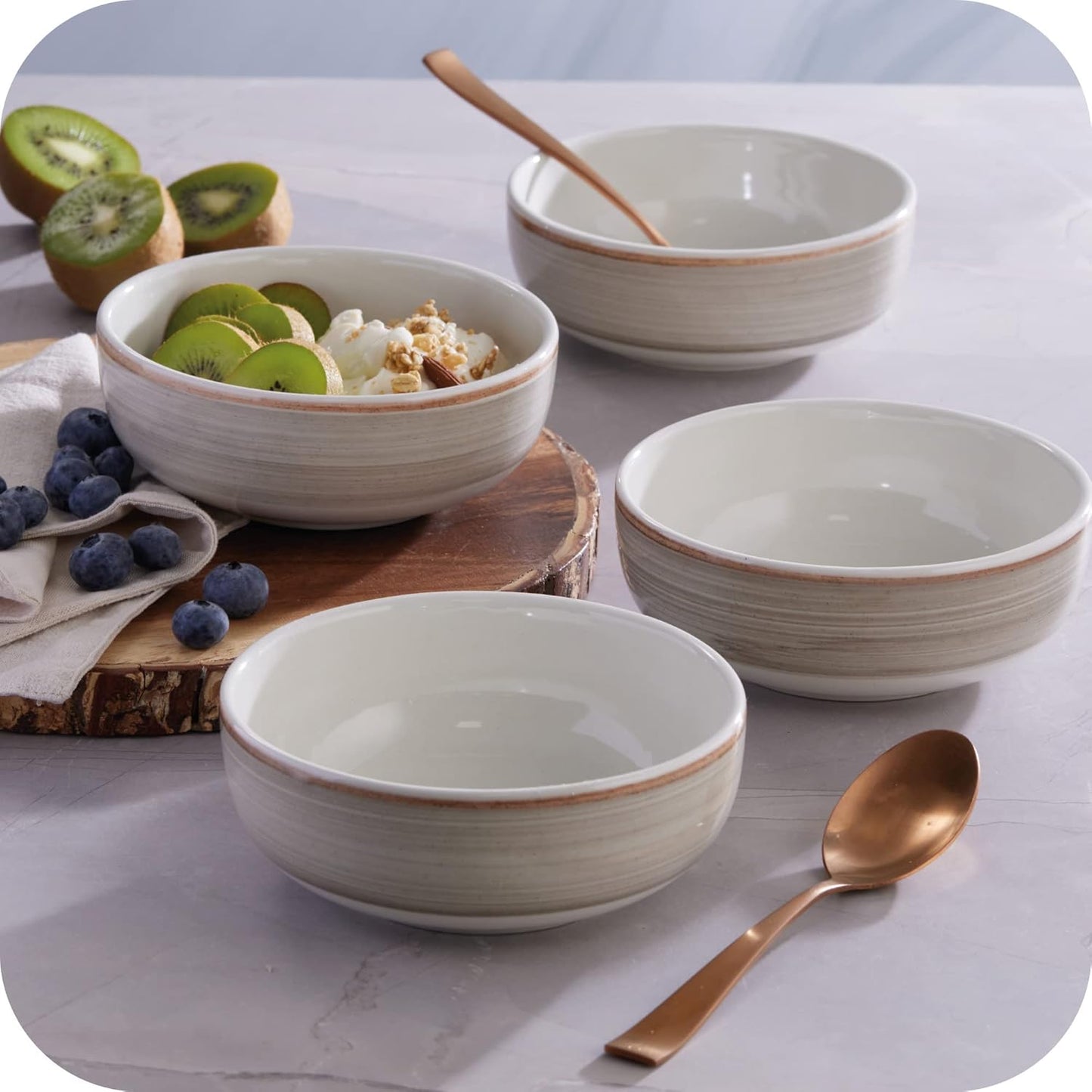 Corona 4 dinnerware Bowls Set |Gray Caoba 12.8 oz - 380cc|service for 4|Ceramic|Hand Painted| Set 4 Bowls|Cerámica (Grey Caoba, 4-Piece | Bowl)