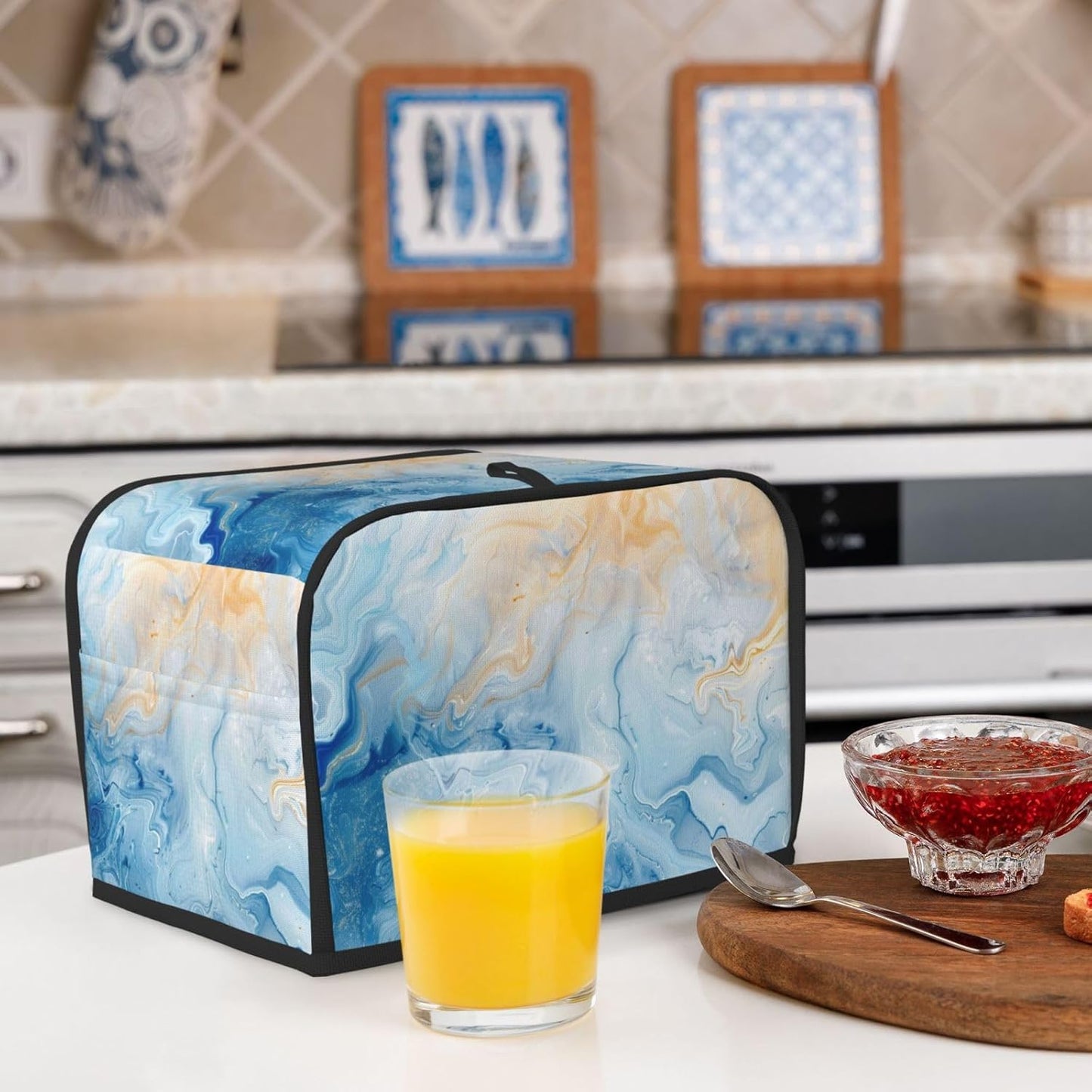 Toaster Cover 2 Slice Blue Marble Pastel Kitchen Small Appliance Covers with Pockets Dust and Fingerprint Protection