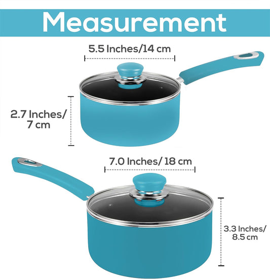 Utopia Kitchen Nonstick Stock Pot Saucepan Set with Lids, 1 Quart and 2 Quarts Multipurpose Stock Pots Set for Home, Kitchen or Restaurant, Turquoise & Black
