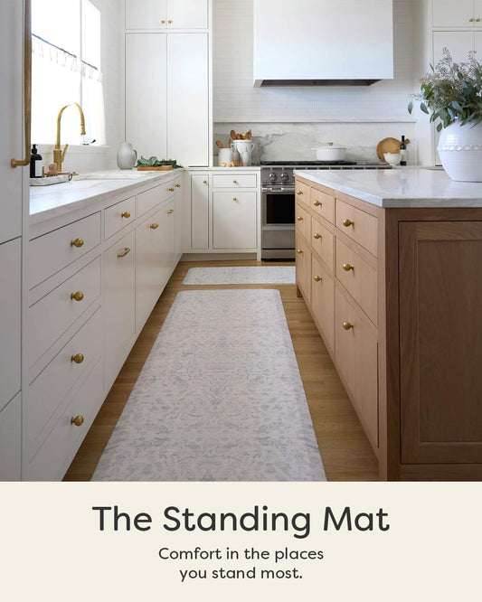 House of Noa Nama Standing Mat – Anti-Fatigue Cushioned Kitchen Mats for Floor | Ergonomic Bounce-Back Foam Kitchen Mats | Anti-Fatigue Mats for Kitchen & Standing | Emile Delft Blue | 22" x 54"