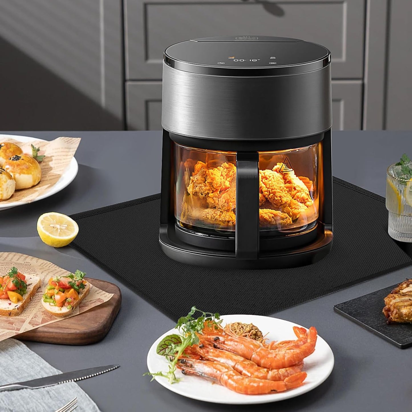 Heat Resistant Mats for Countertop - Fireproof 15x18 in Heat Resistant Mats for Air Fryer - Hot Pad Air Fryer Mat Compatible with Ninja,COSORI,Cuisinart for Coffee Maker, Toaster, Oven 2PCS - Black